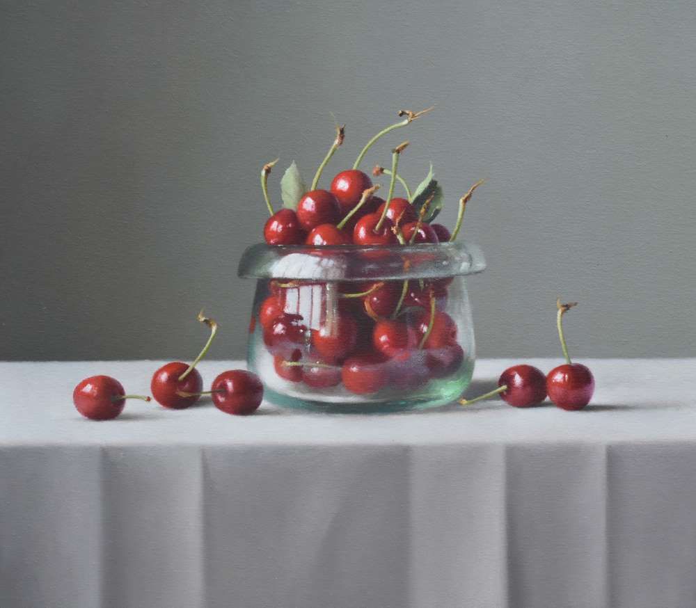 Cherries in Handmade Glass Bowl
